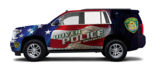 Vehicle wrap design for Dover, DE police. Designed for Xtreme Graphix